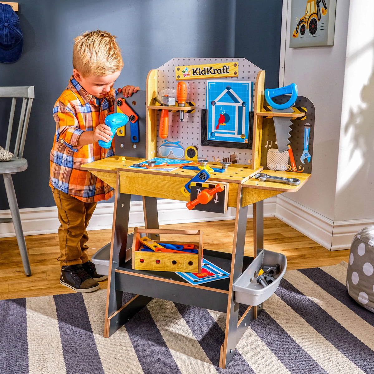 Wooden Play Workbench with 40+ Accessories and Working Drill L534897