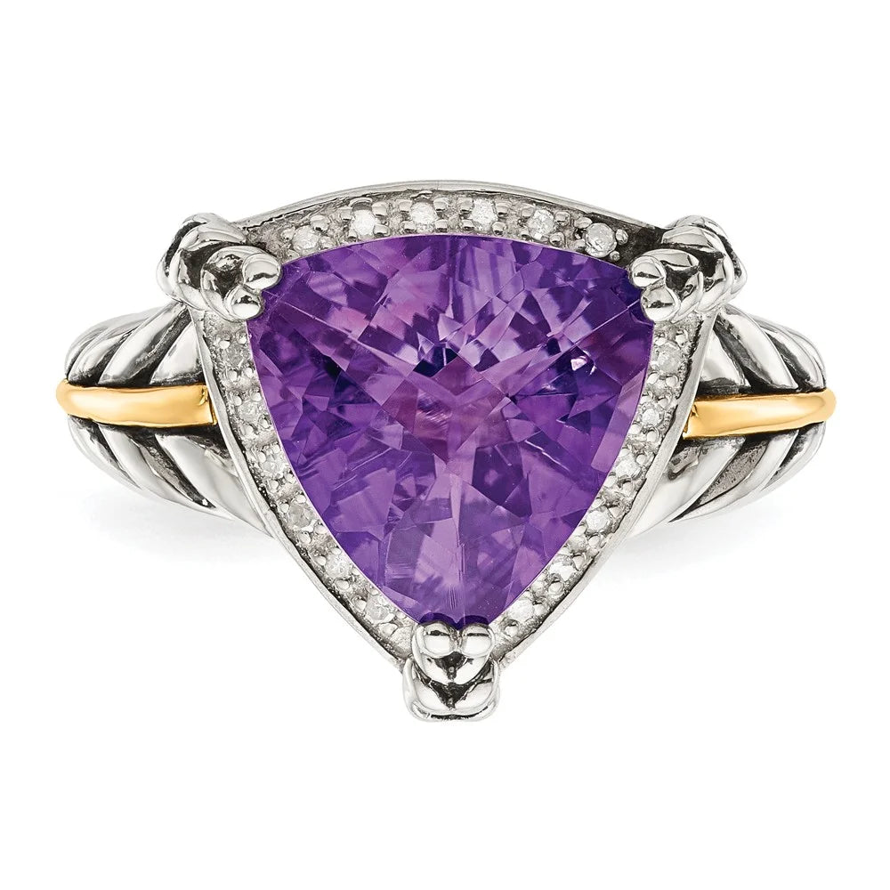 925 Sterling Silver Amethyst and Diamond Ring Size 8 B88339