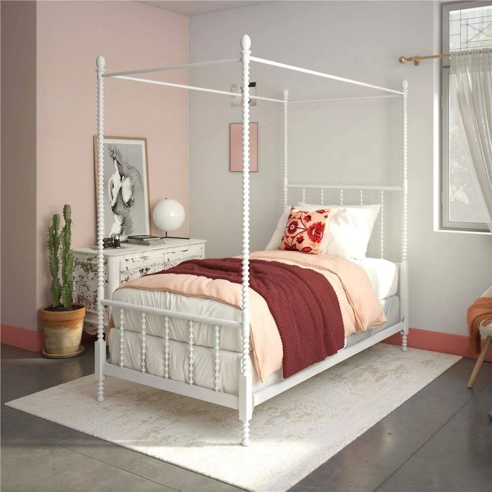 White Metal Canopy Bed Twin N8633