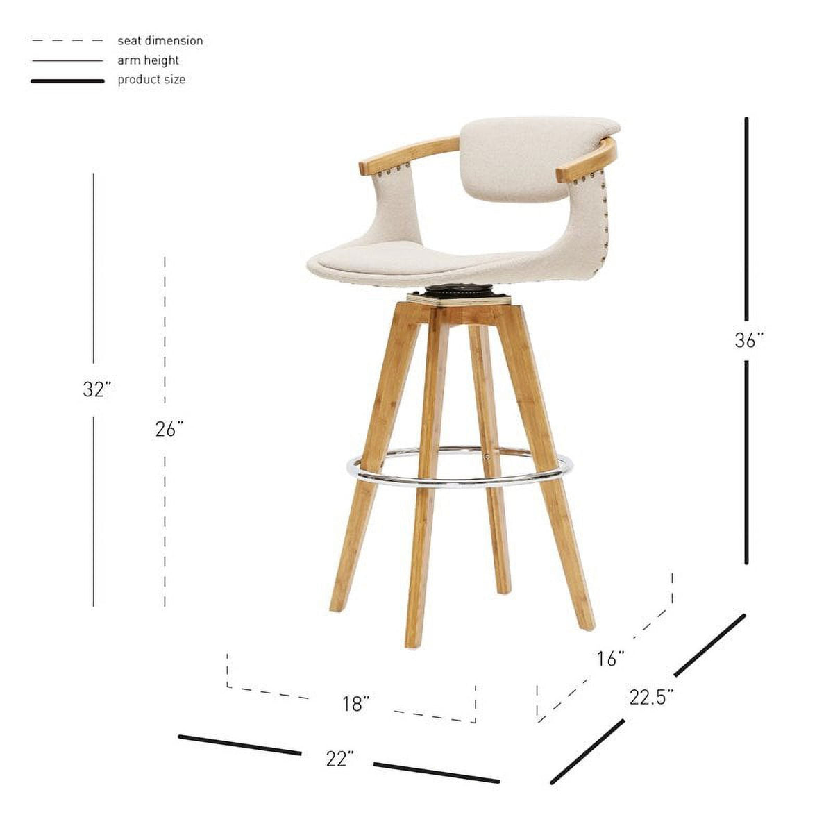 Beige Fabric Bamboo Counter Stool I809