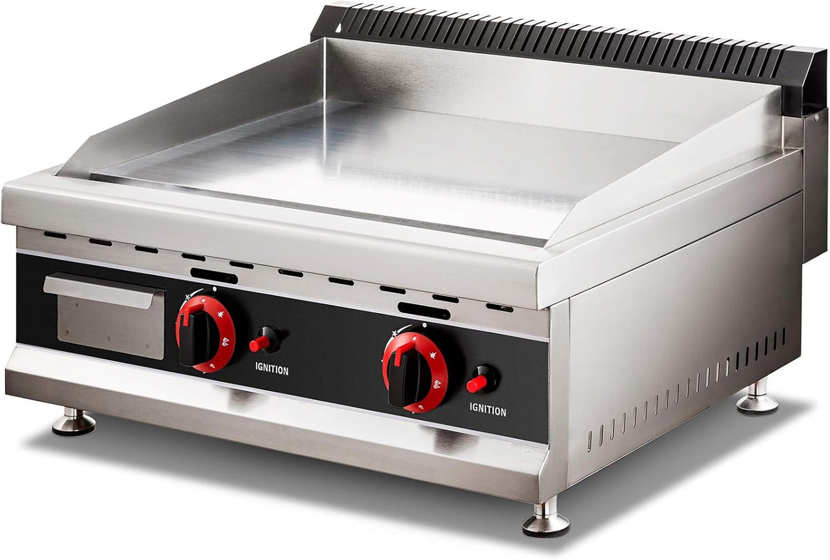 24-Inch Commercial Gas Griddle, 2-Burners Liquefied Propane Gas Flat Top Stainless Steel Countertop Manual Griddle N987374