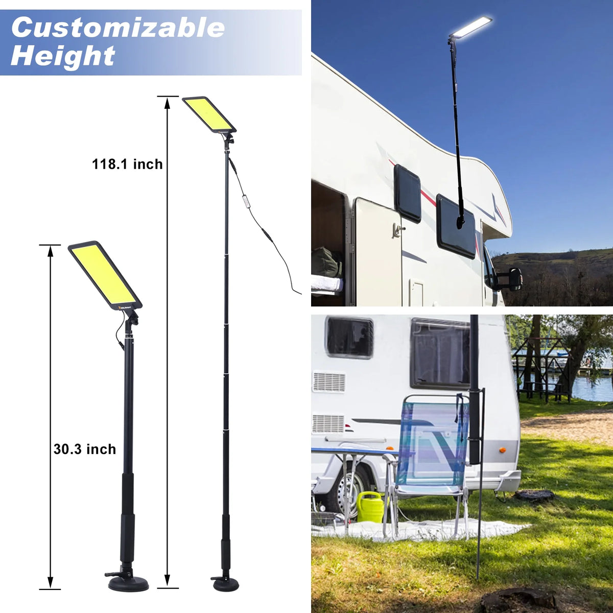 LED Camping Light, 12V 10000 Lumen Portable Outdoor Light with Telescoping Pole Magnetic Base D243