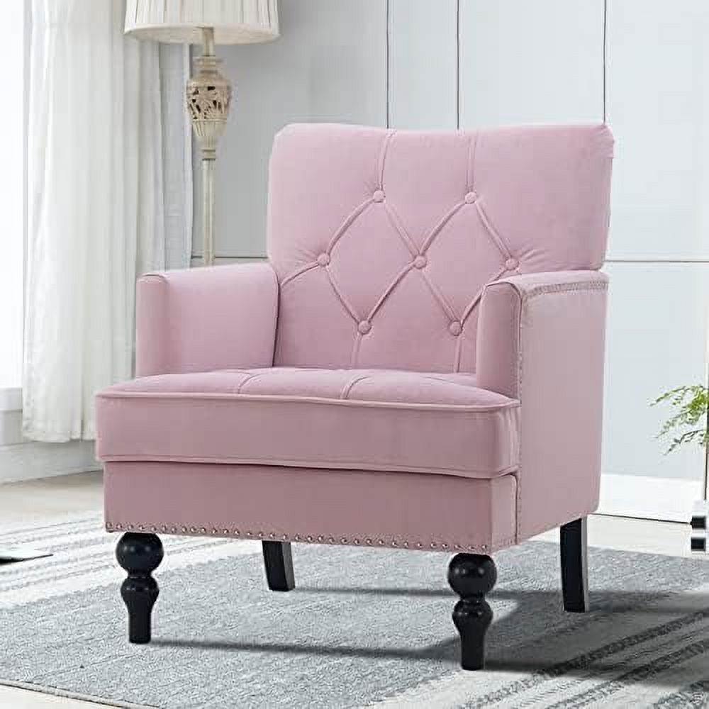 Tufted Velvet Club Chair with Wooden Legs E33902