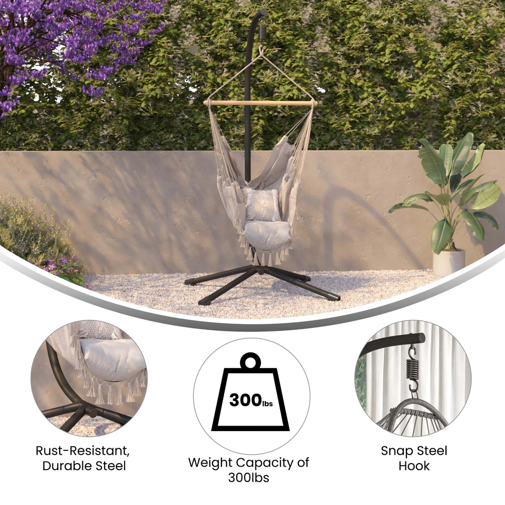 Black Powder Coated Steel Hanging Hammock Chair C-Stand with Spring Hook A949