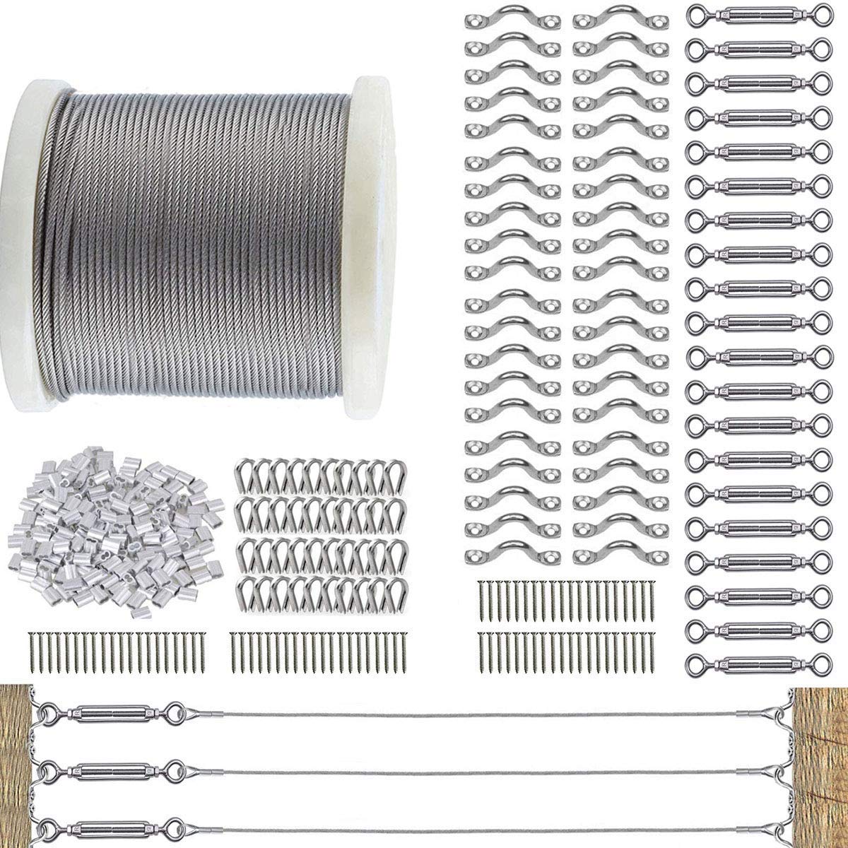 1/8 Cable Railing Kit with 200ft Wire Rope and M5 Turnbuckles R5844
