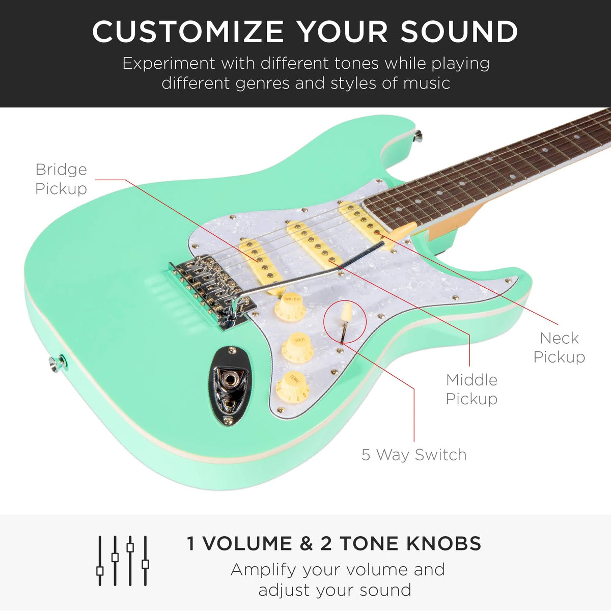 Full Size Beginner Electric Guitar Kit with Case, Strap, Amp, Whammy Bar M40444
