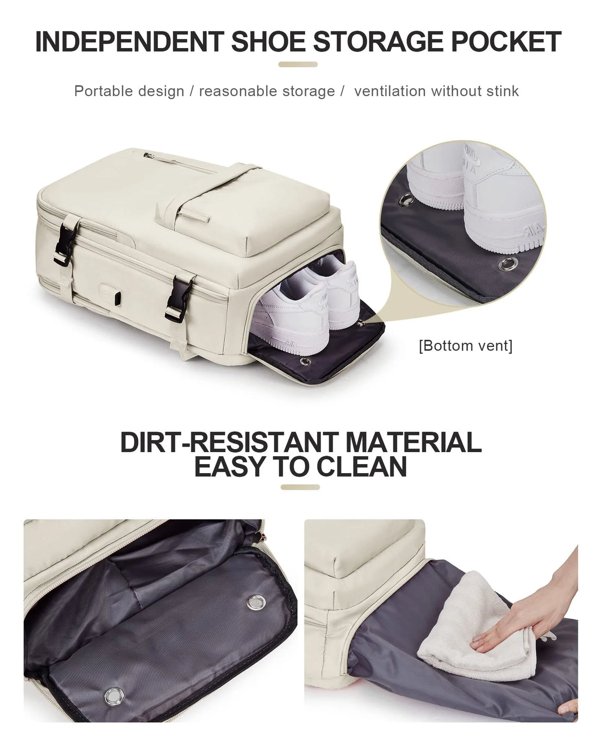 Beige Waterproof 14 Inch Laptop Travel Backpack with Shoe Compartment R3083