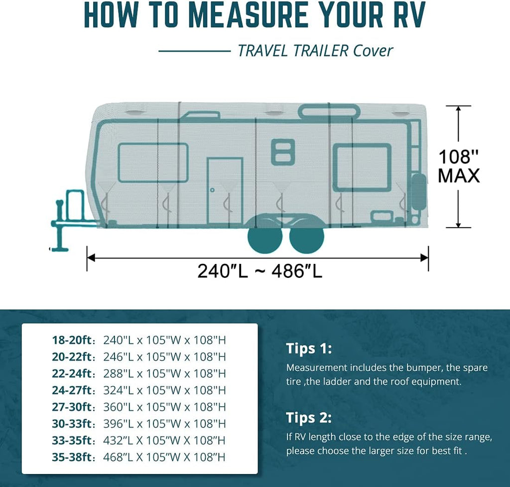 Extra-Thick 5 Layers Waterproof RV Cover with 2Pcs Straps & 4 Tire Covers P988