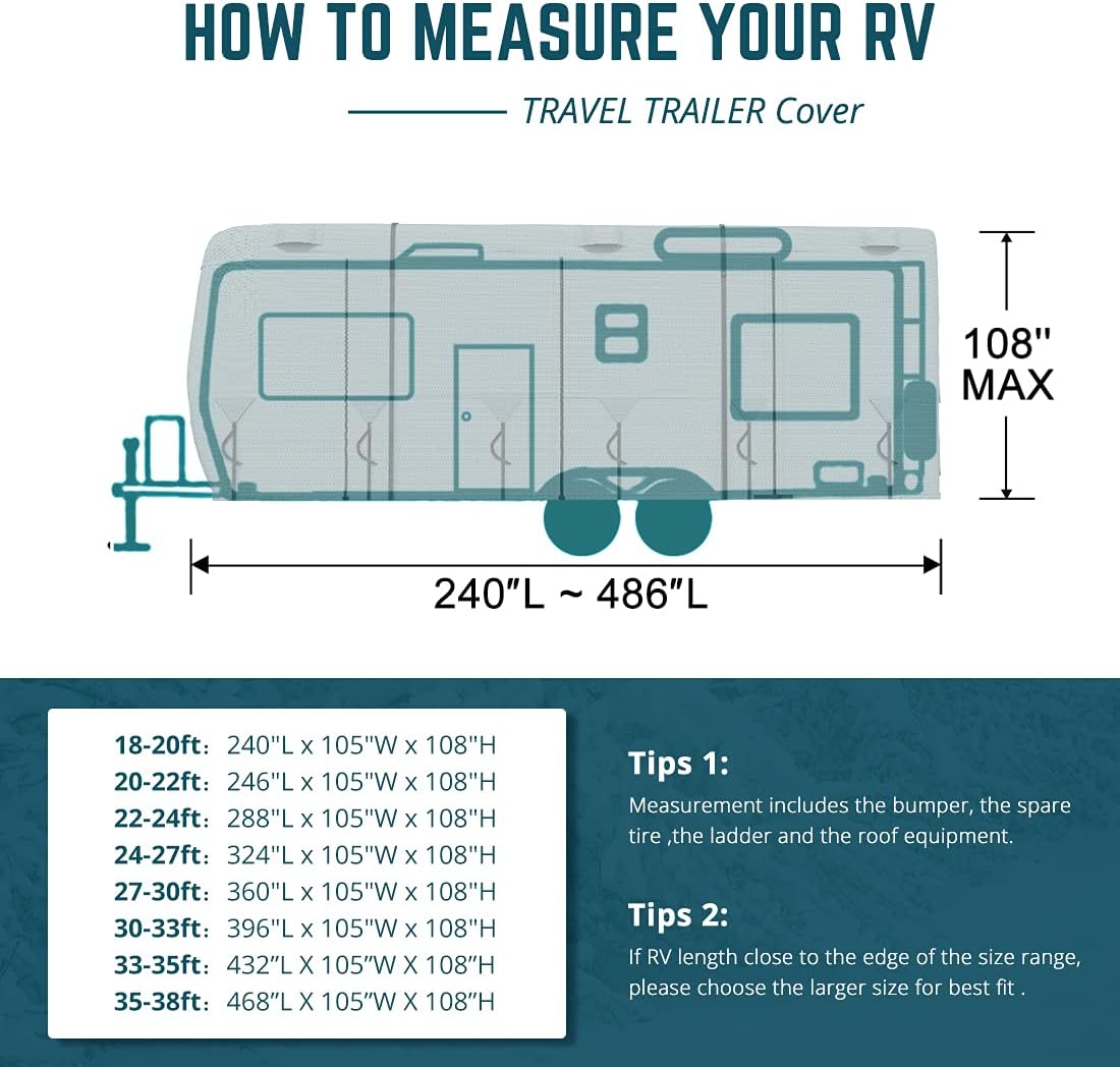 Extra-Thick 5 Layers Waterproof RV Cover with 2Pcs Straps & 4 Tire Covers P988
