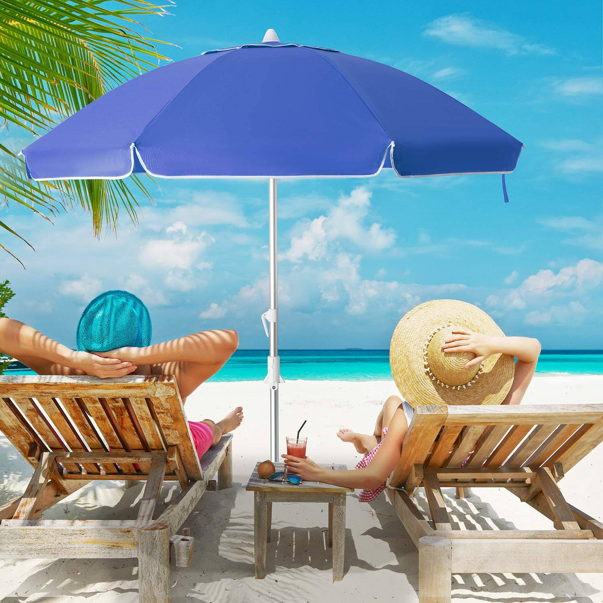 6.5ft Beach Umbrella with Sand Anchor and Tilt Mechanism V333