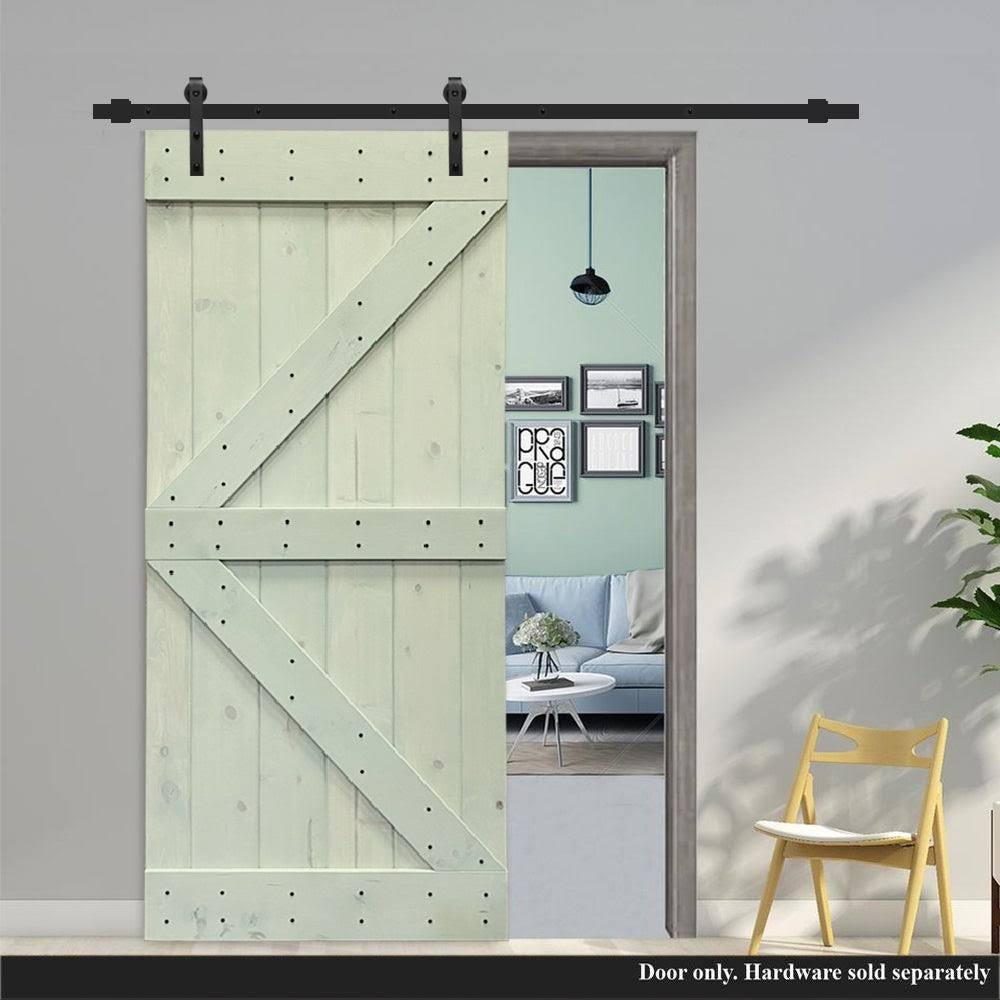 Sage Green Stained Solid Pine Wood Interior Sliding Barn Door Slab R564
