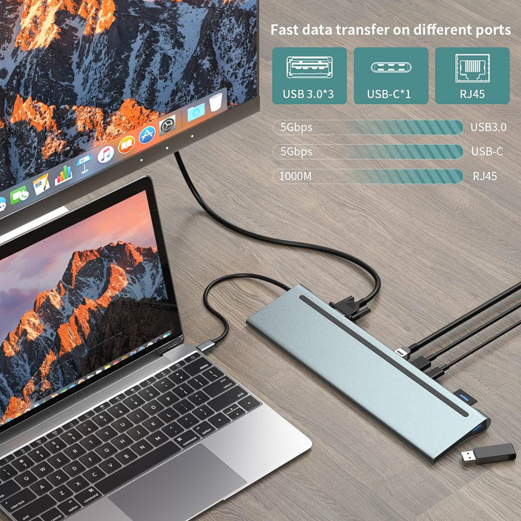 USB C Docking Station 12 Port HDMI Displayport VGA 4K@30Hz I9973
