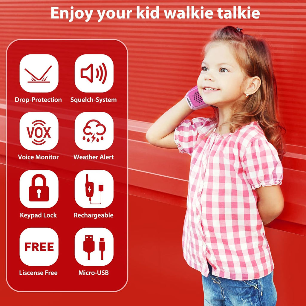 4 Pack Rechargeable Walkie Talkie, 3 Miles Range (Blue Pink Green Orange) R20114