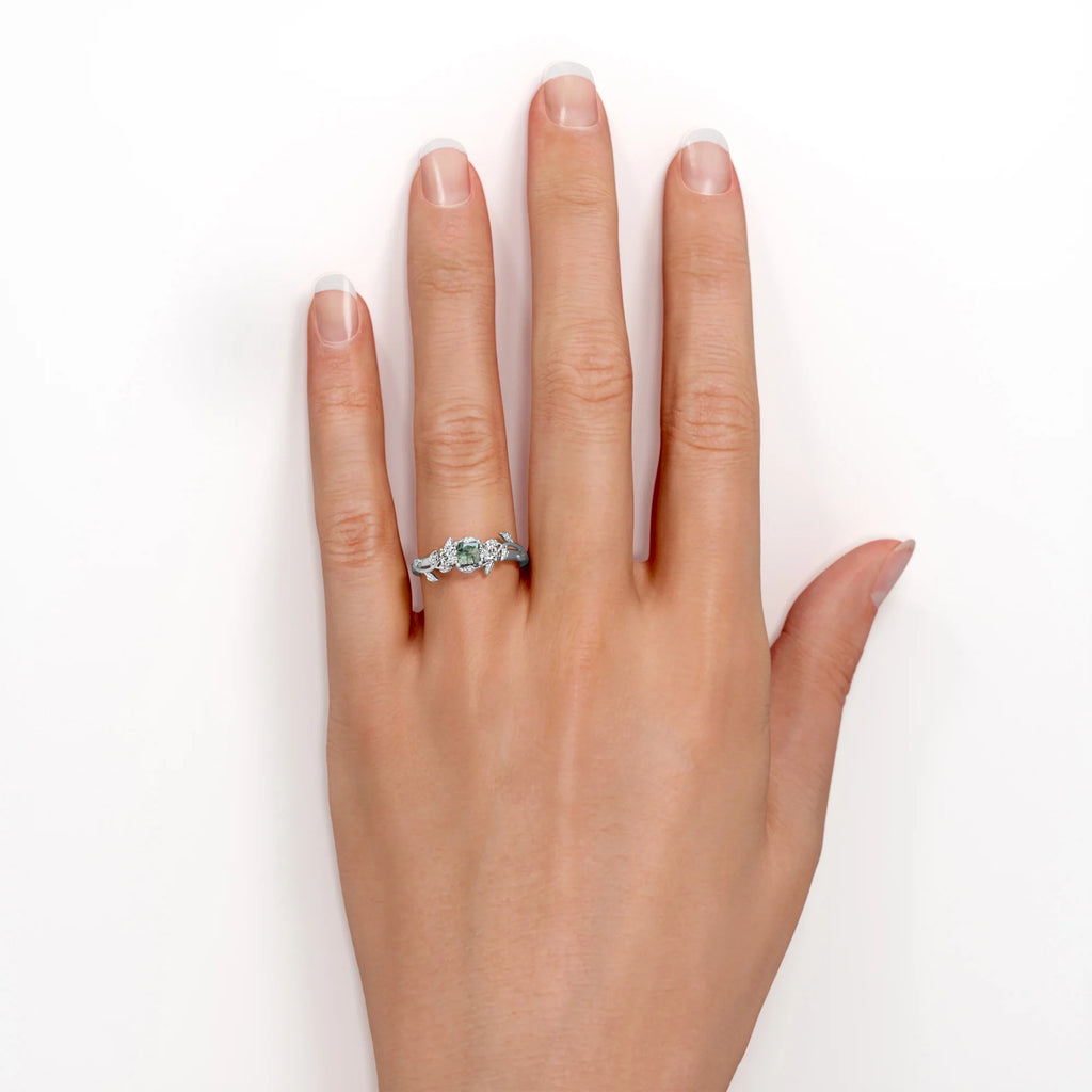 18K White Gold Plating over Silver Three Stone Engagement Ring A644376