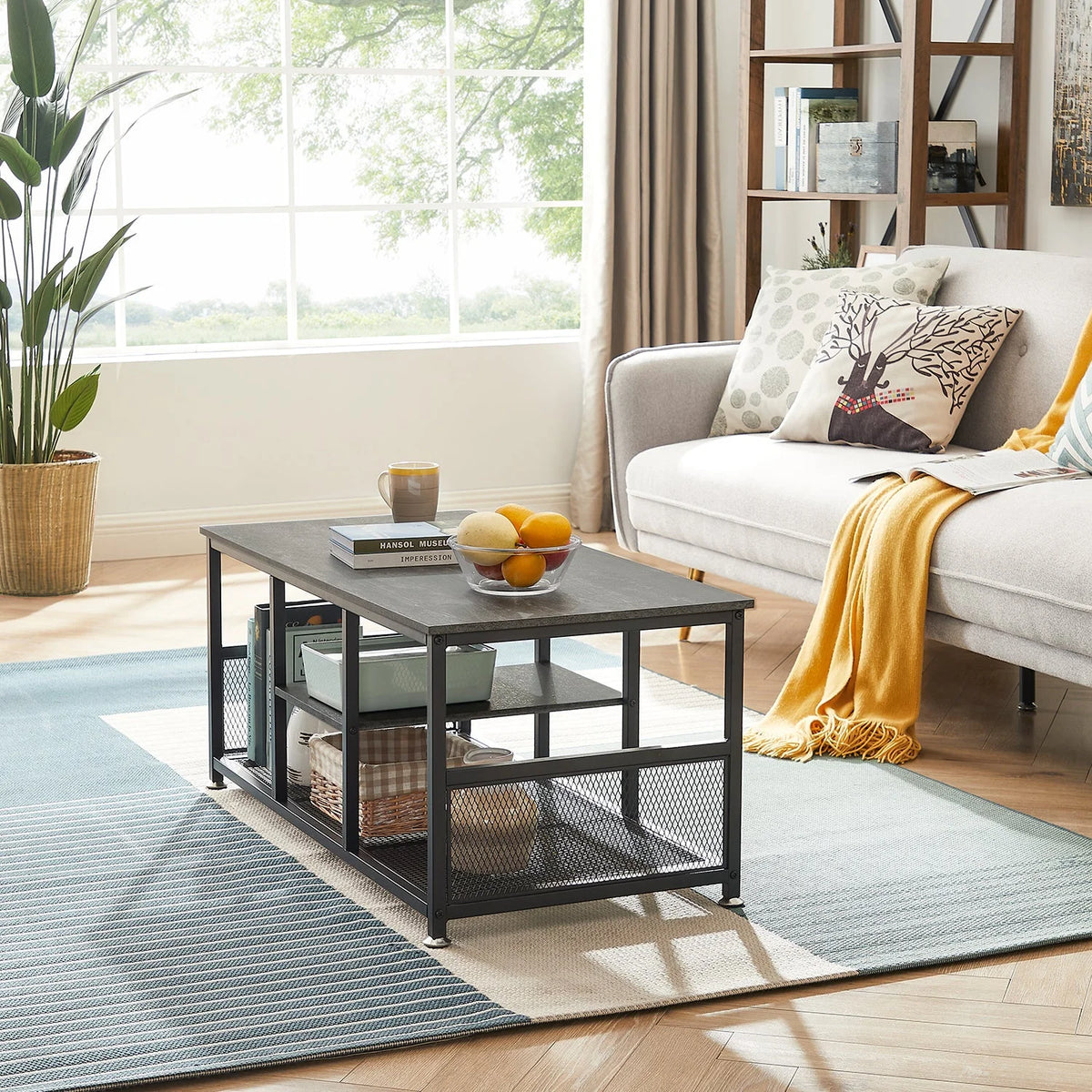 Charcoal Grey Rectangle Coffee Table with Storage Shelf C858835
