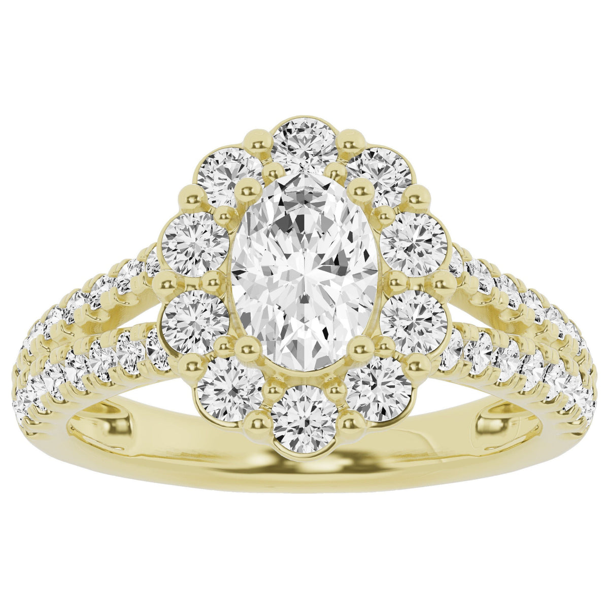2ct Lab-Grown Oval Halo Diamond Engagement Ring 10k Yellow Gold W4188