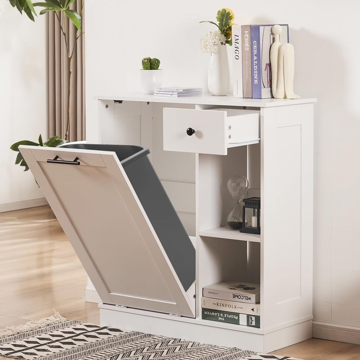 10 Gallon Tilt Out Trash Cabinet with 1 Drawer and 2 Open Storage Shelf M72106