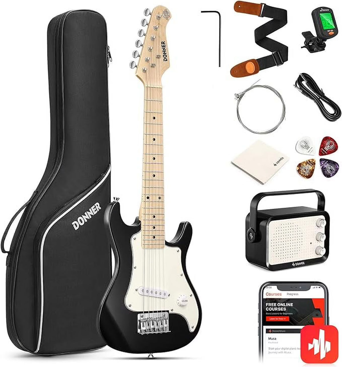 Black 30 Inch Kids Electric Guitar Kit with Amp G90930