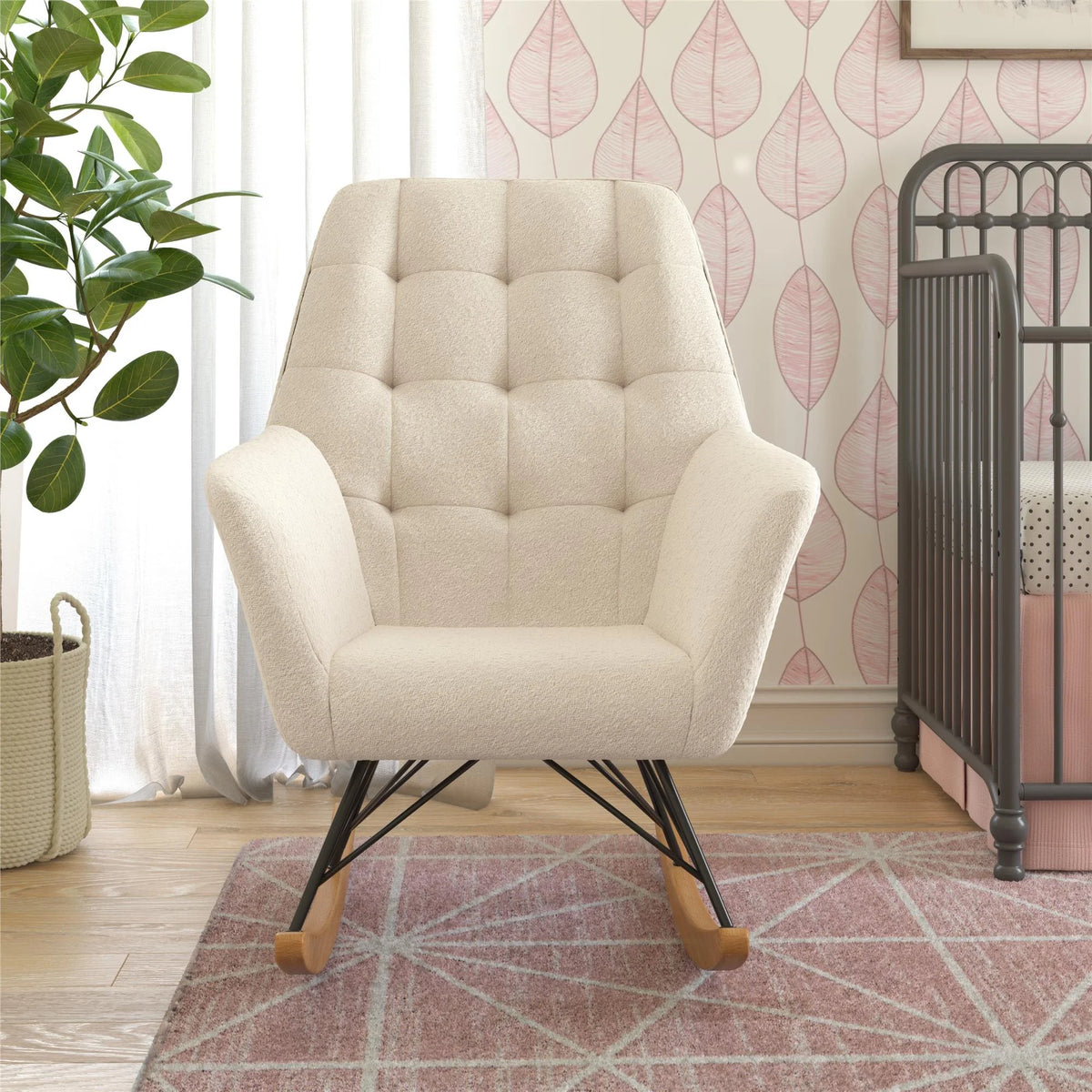 Ivory Boucle Upholstered Nursery Rocker Z204