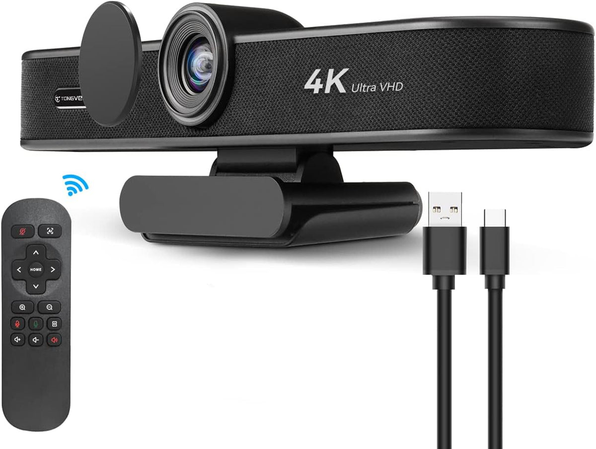 4K Webcam with Microphone and Speaker, 5X Digital Zoom, Privacy Cover, 120° Wide View U404023