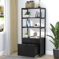 Black Bookcase with 2 Drawers Storage Cabinet Display Shelves A804133