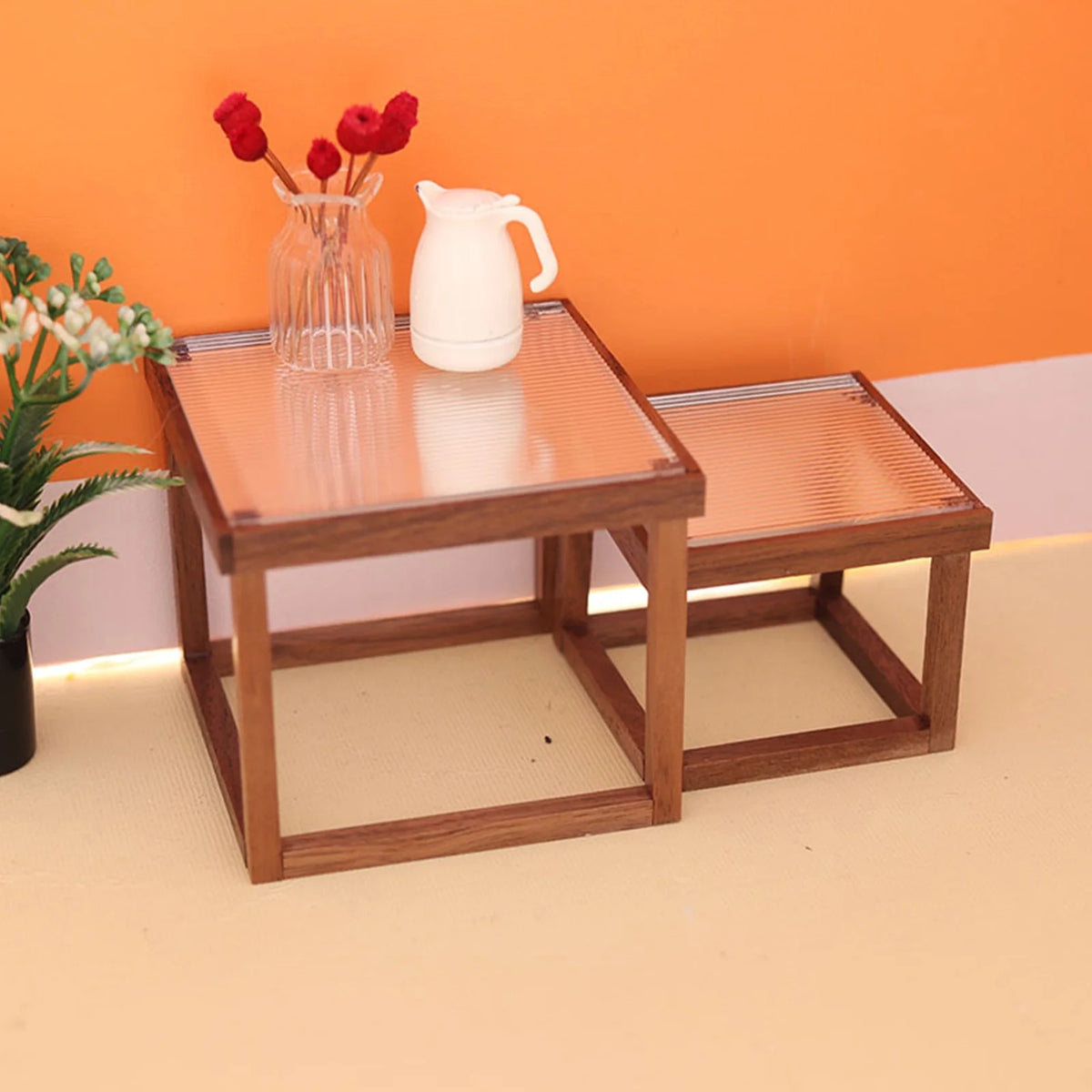 Mini Table Acrylic Black Walnut Wood for 1/12 Doll House Y144