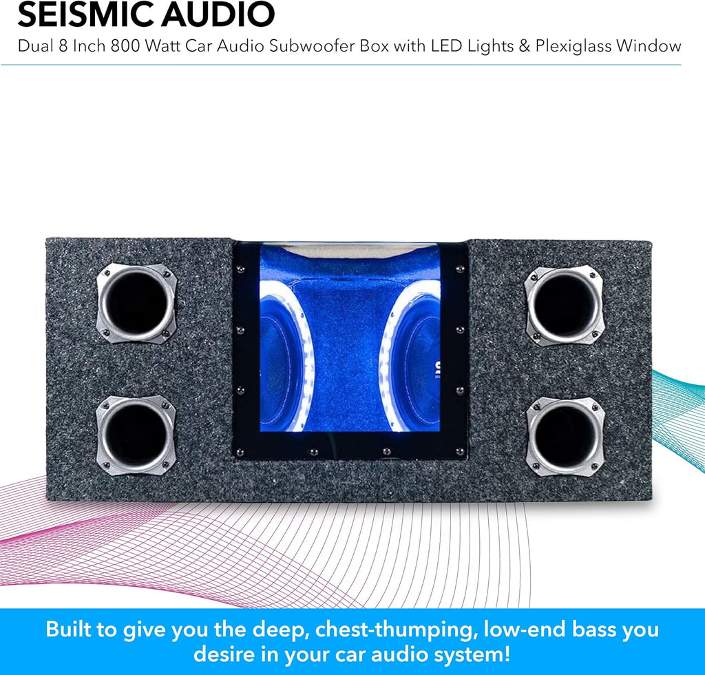 Dual 8 Inch 800 Watt Car Audio Subwoofer Box with LED Lights & Plexiglass Window W764890