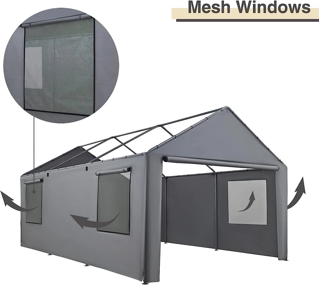 Gray 180G Waterproof UV Protected Replacement Sidewall for 12' x 20' Carport Frame C75708