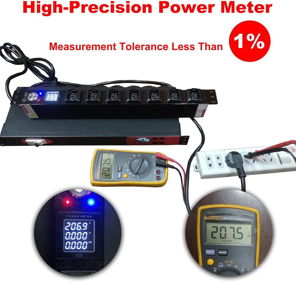 19 Inch 1U 8-Outlet 16A Rackmount Metered PDU Power Strip T194