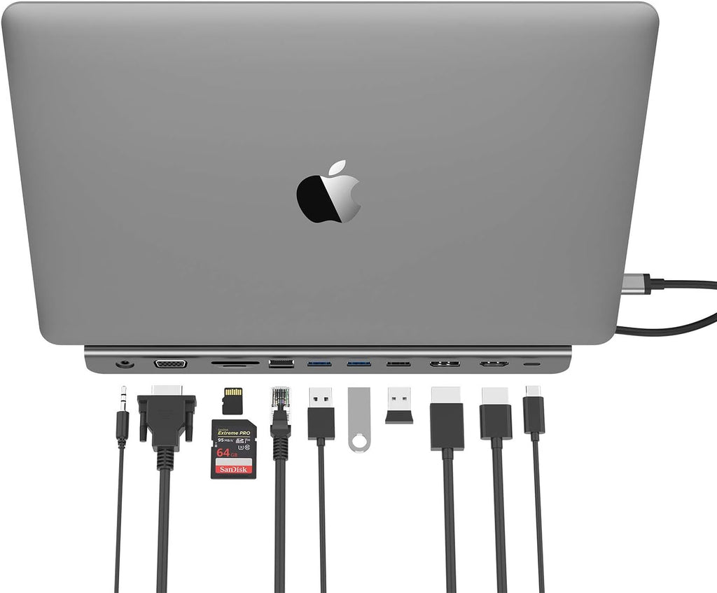 USB C Docking Station with 100W PD, 4K HDMI, DisplayPort, VGA, Ethernet, Card Reader, USB 3.0, USB 2.0, Aux Adapter L197