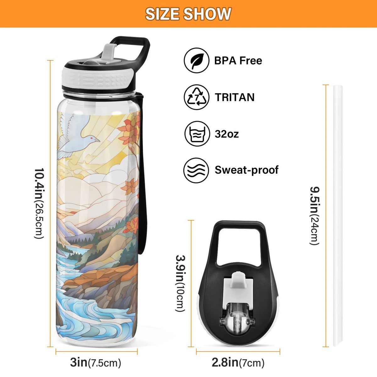 32oz Tritan Leakproof Clear Water Bottle with Straw N19313