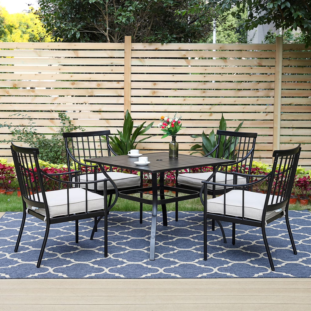 5-Piece Outdoor Dining Set with Cushioned Armchairs & Square Table A561028
