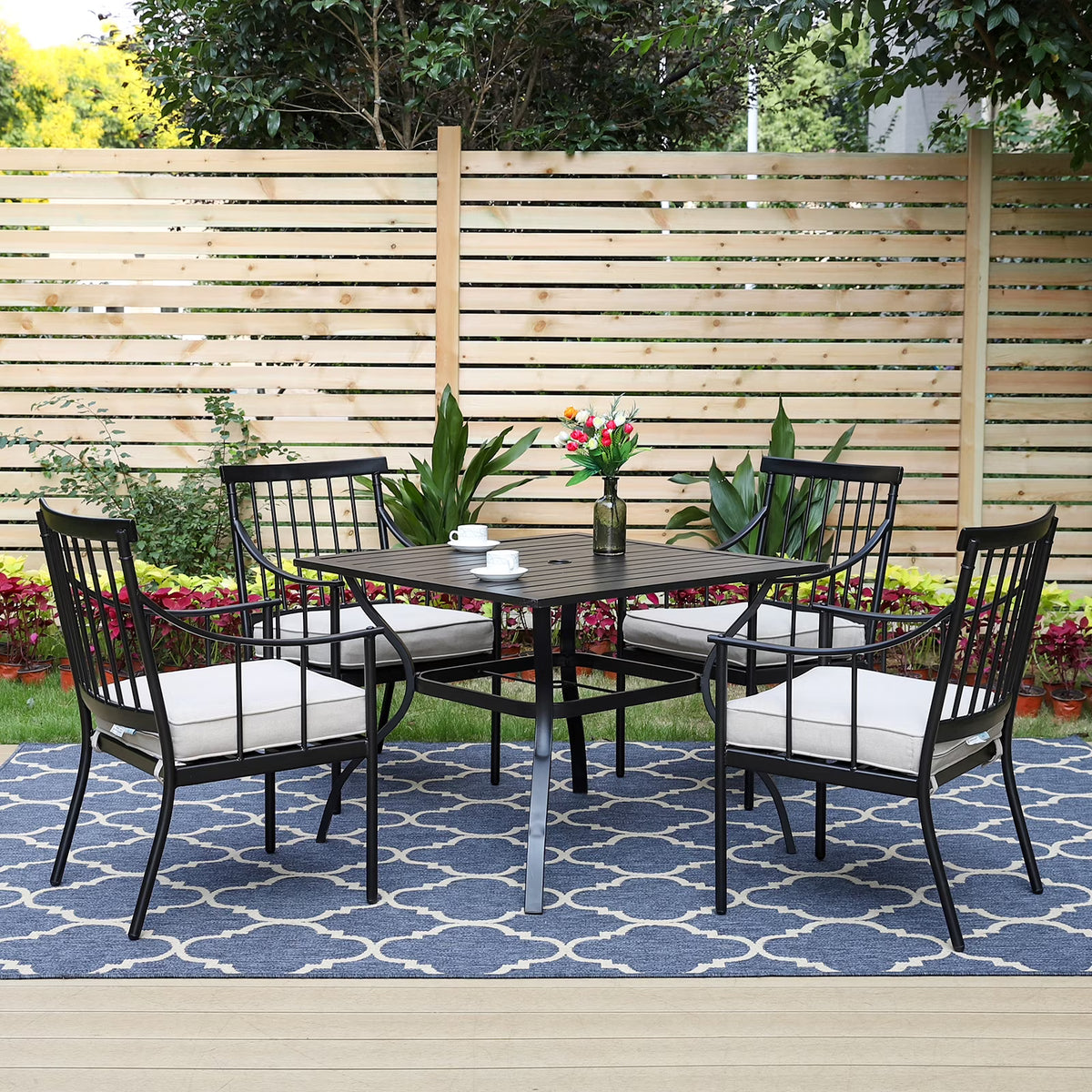 5-Piece Outdoor Dining Set with Cushioned Armchairs & Square Table A561028