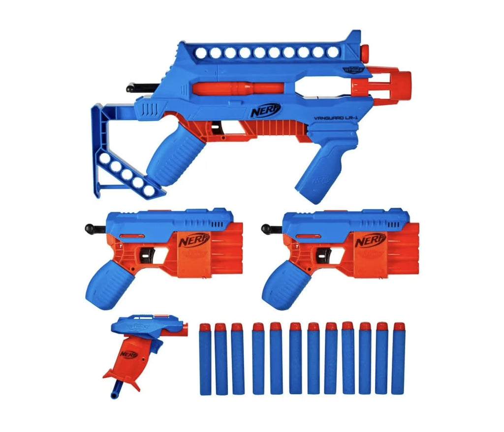 Blue & Red NERF Blast Kit 4 Guns 12 Elite Bullets M205973