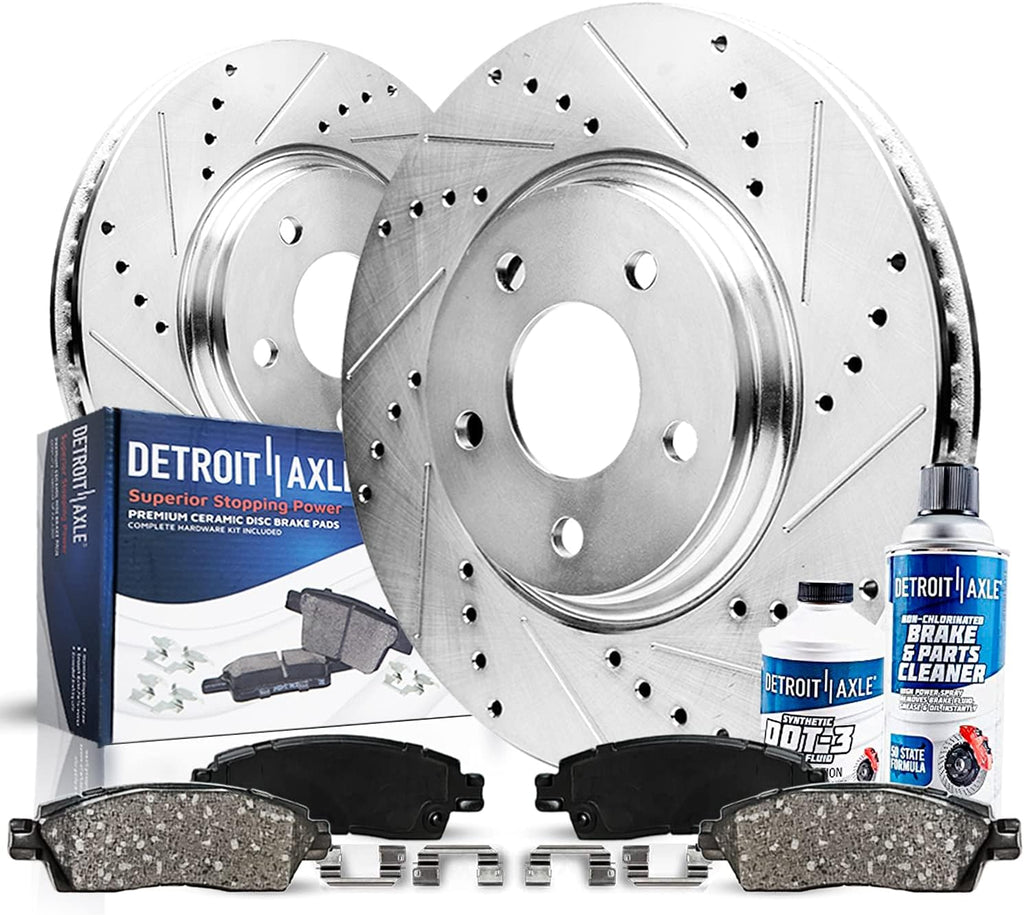 Front Drilled & Slotted Brake Kit Rotors & Ceramic Pads with Hardware & Cleaner for Ford Escape O781