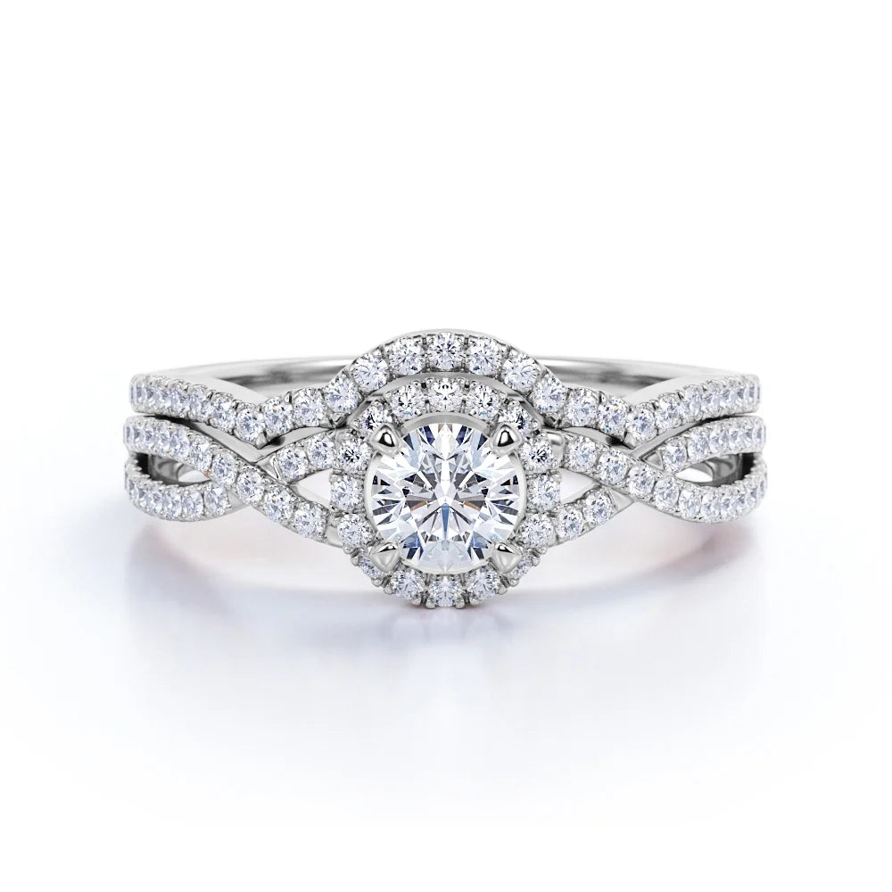 10k White Gold Diamond Halo Wedding Ring Set P16794
