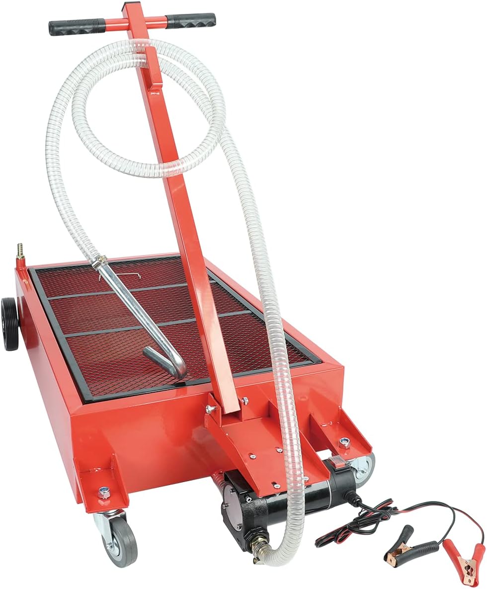 Low Profile Oil Drain Pan 17 Gallon Portable with 12V DC Centrifugal Electric Pump and 7 FT Hose C62469