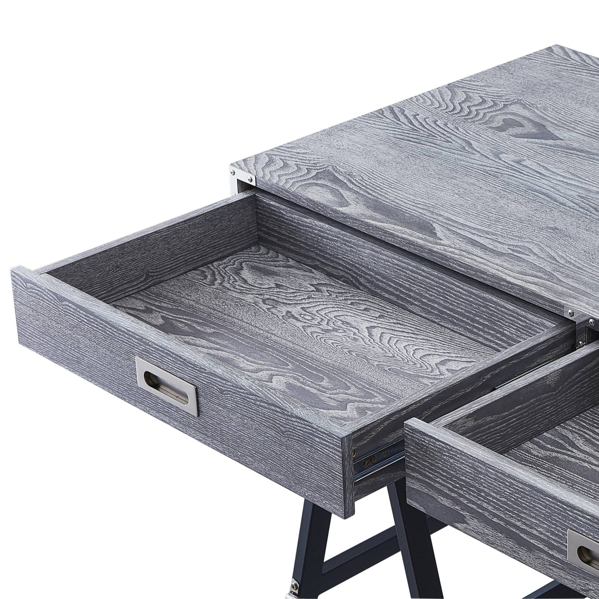 Grey Writing Desk with Oak Veneer Finish and Powder Coated Black Base P948