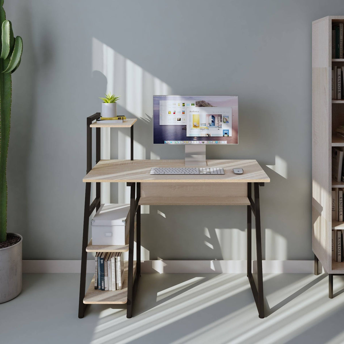 Black Computer Desk with Bookshelf R682219
