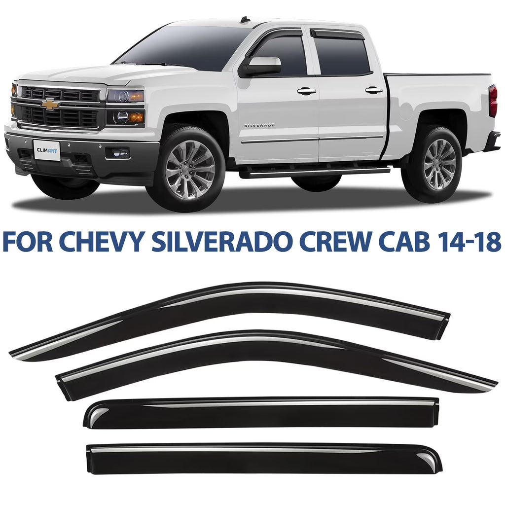 Rain Guards for Chevrolet Silverado 2014-2018 Crew Cab, Tape-on Window Deflectors, 4 pcs. F307