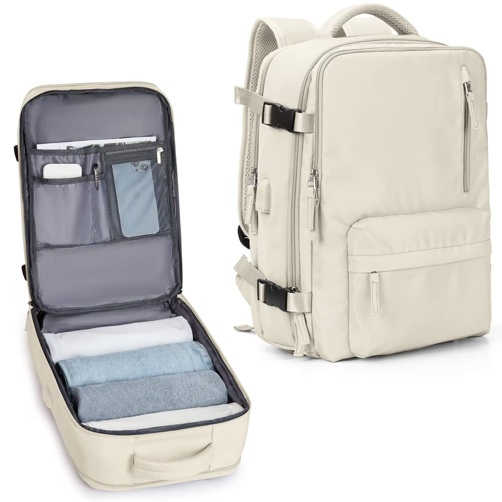 Beige Waterproof 14 Inch Laptop Travel Backpack with Shoe Compartment R3083