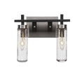 2 Light 12 inch Bath Bar in Matte Black-Brushed Nickel with Clear Bubble Glass I243