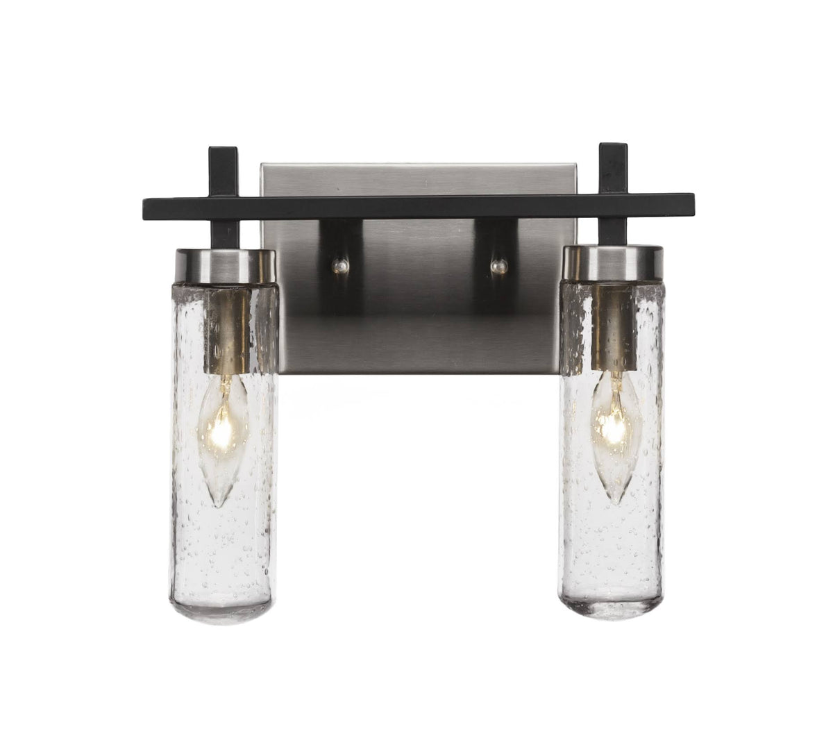 2 Light 12 inch Bath Bar in Matte Black-Brushed Nickel with Clear Bubble Glass I243