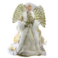 12x22 Lighted Fiber Optic Angel in Gold and Cream Gown with Harp Christmas Tree Topper G5462