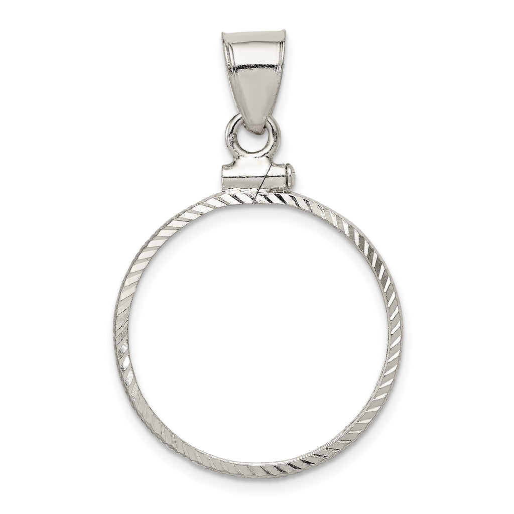 Sterling Silver Diamond Cut Coin Bezel Pendant N8403