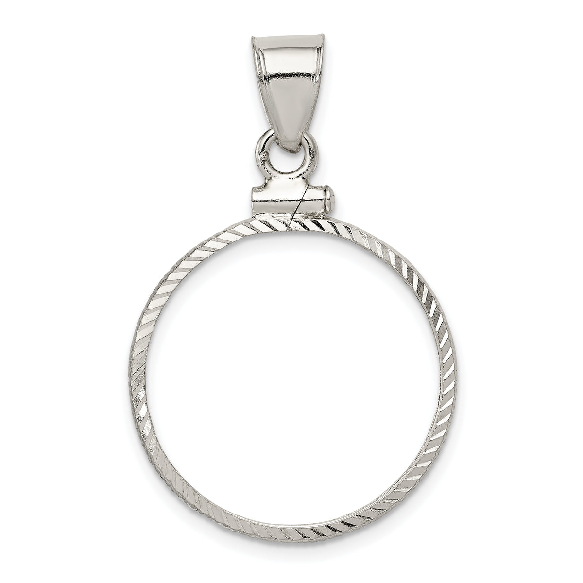 Sterling Silver Diamond Cut Coin Bezel Pendant N8403