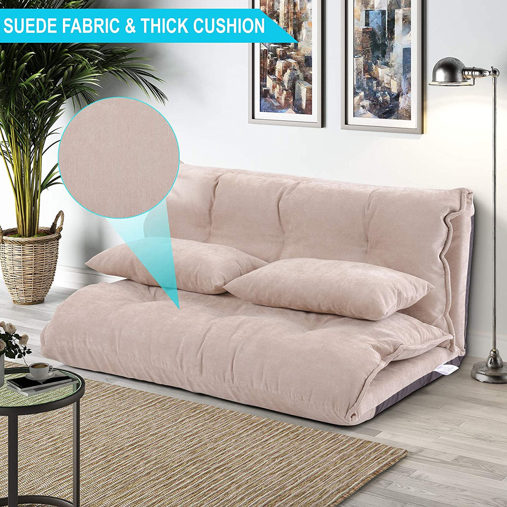 Beige Adjustable Floor Sofa Bed with 2 Pillows O50120