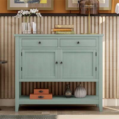 Retro Green Console Table with 2 Drawers 2 Cabinets and 1 Shelf X19458