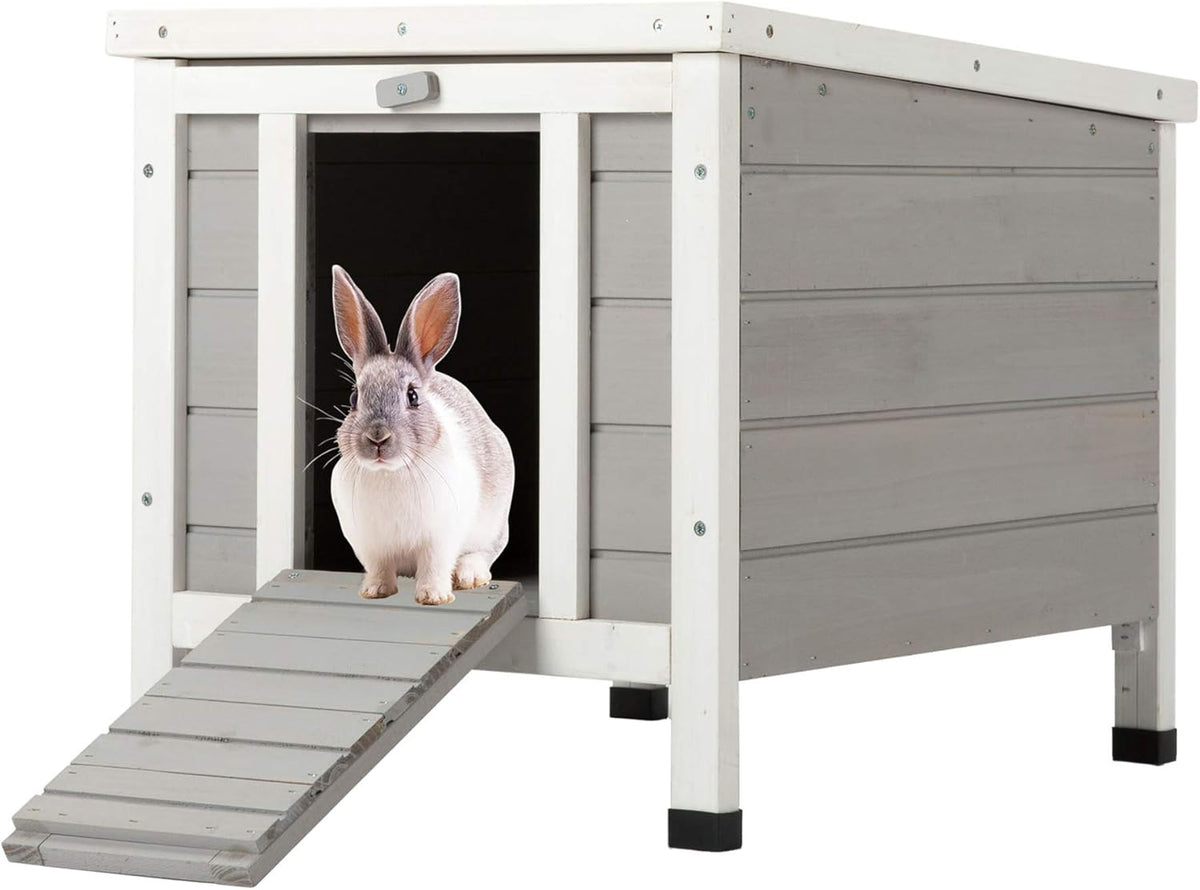 White Weatherproof Wooden Bunny Hutch Pet Cage N458