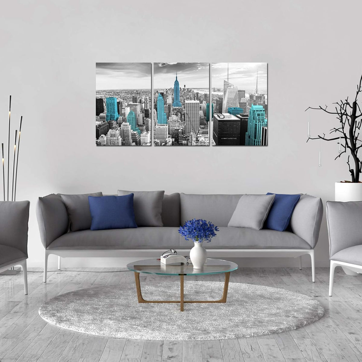 Black and White Teal Empire State Building Canvas Print I9895